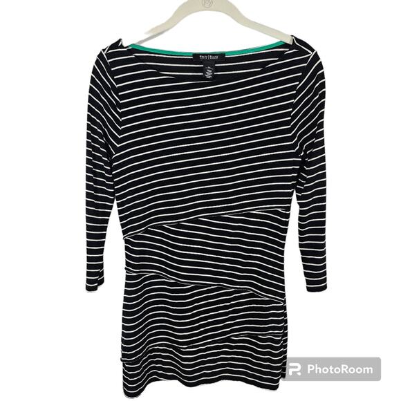 White House Black Market Tiered Tunic Black with White, 3/4 Sleeves XS - Picture 1 of 7
